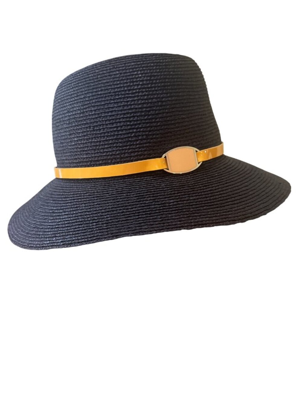 Helen Kaminski Hat Womens Adjustable Black Raffia Gold Leather Band Australia